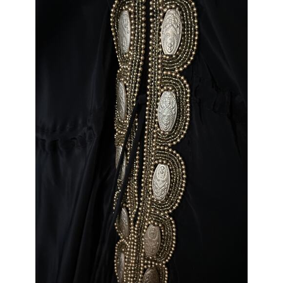 Asa Kaftans Black Gold Beading Halter Dress w/ Double Tie Front Robe Sz L / XL - Picture 4 of 16
